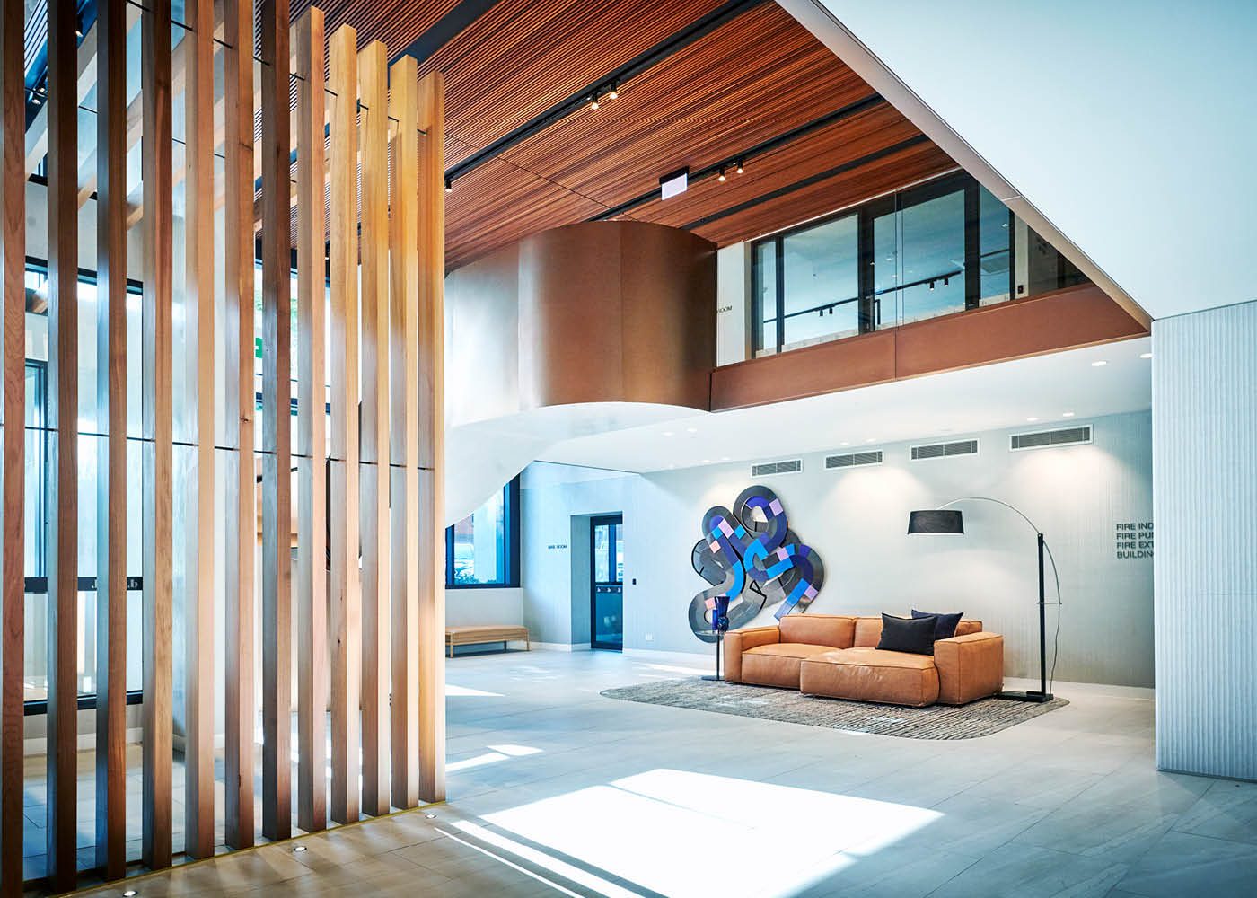 The finished lobby interior of a completed Icon building