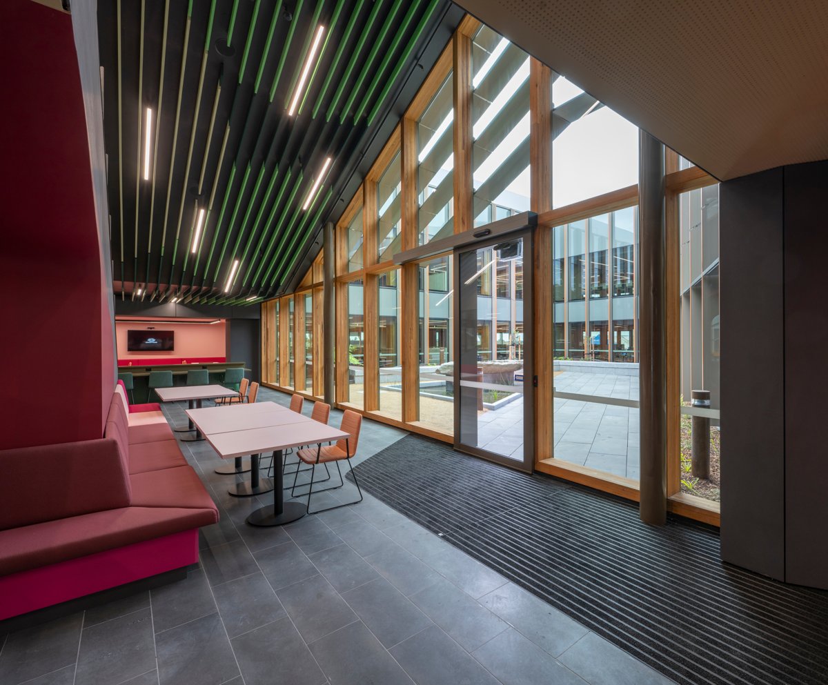 Light-filled internal atrium of a completed Icon building