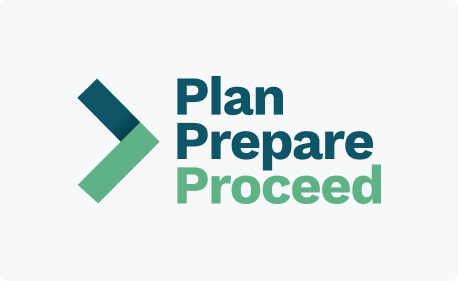 Icon's Plan, Prepare, Proceed safety initiative logo